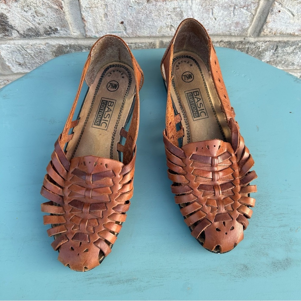 Basic Editions Tan Leather Sandals - image 1